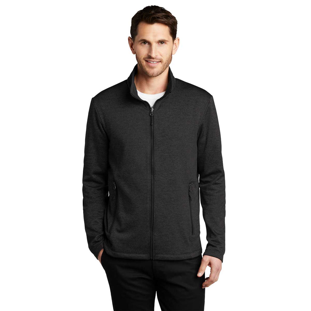 Port Authority Men's Deep Black Heather Collective Striated Fleece Jacket