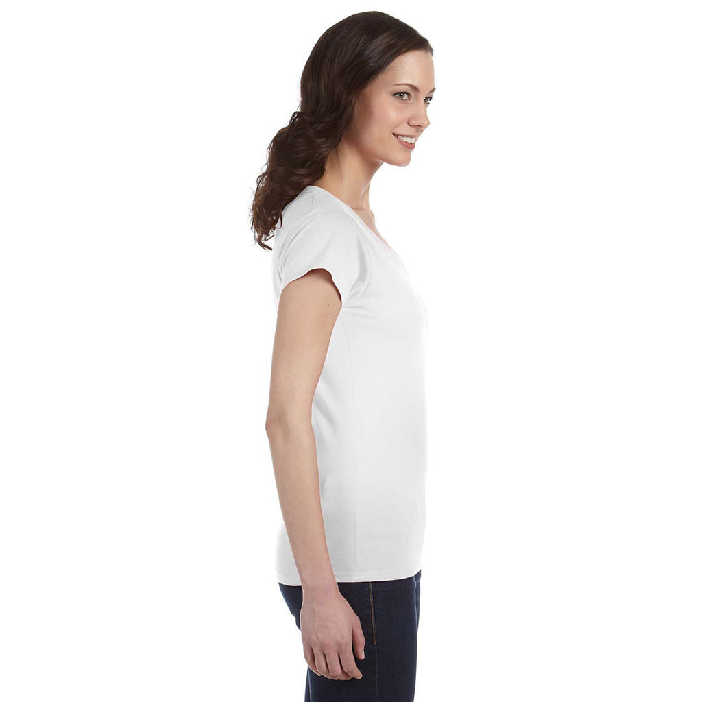 Gildan Women's White SoftStyle 4.5 oz. Fitted V-Neck T-Shirt