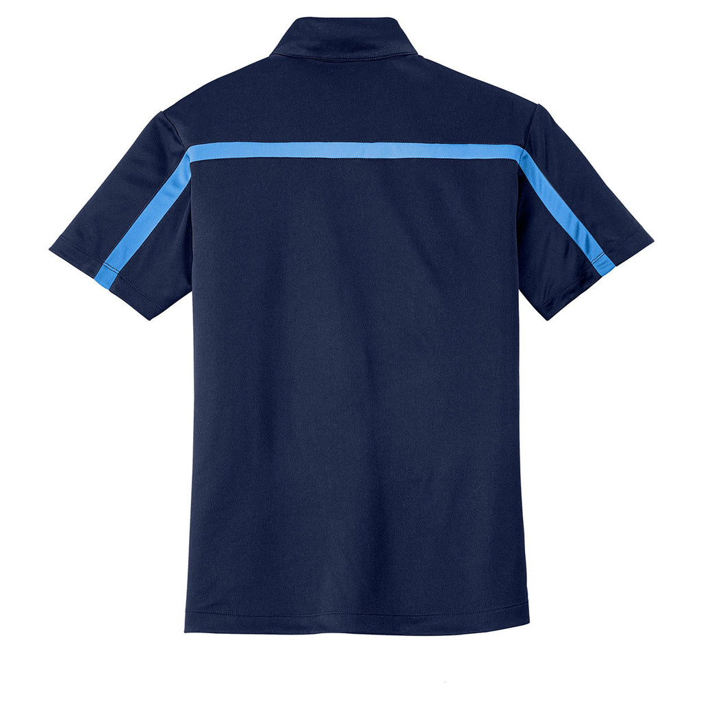 Port Authority Men's Navy/Carolina Blue Silk Touch Performance Colorblock Stripe Polo