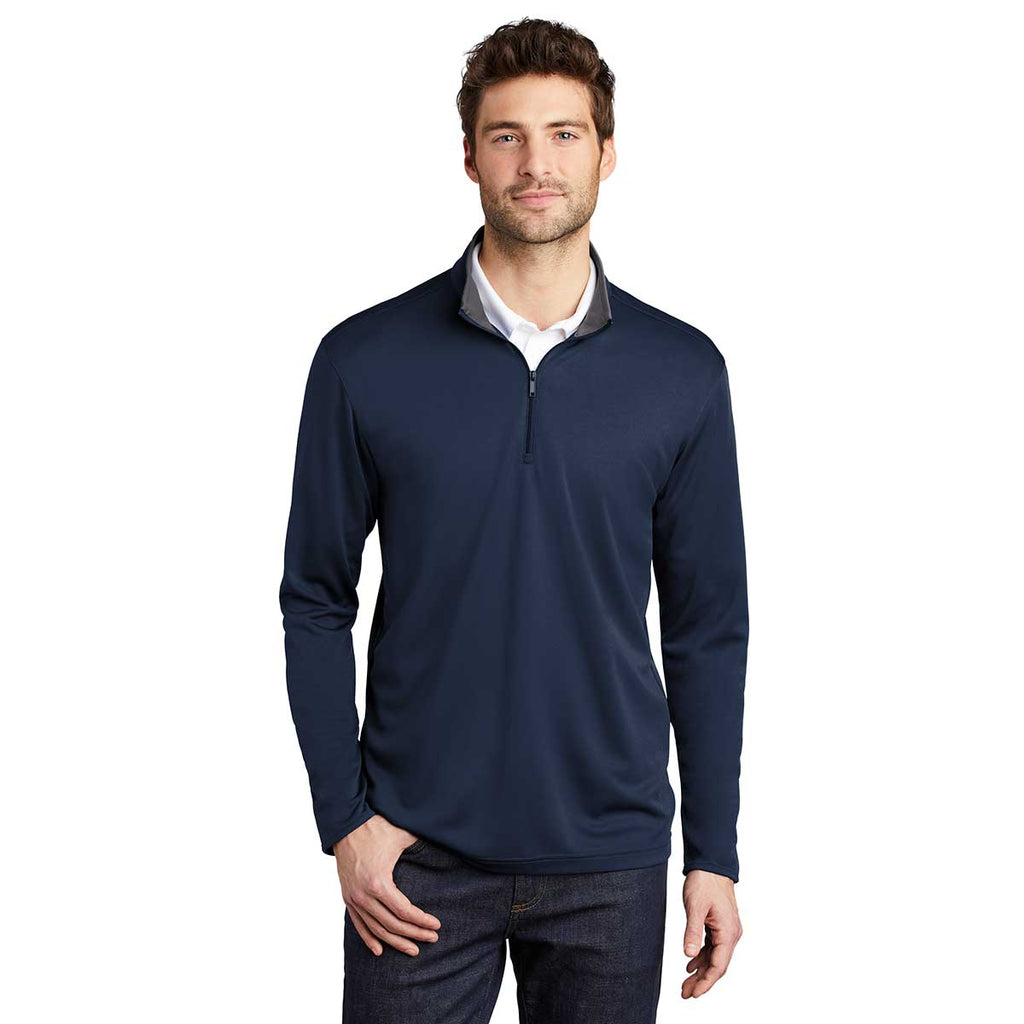 Port Authority Men's Navy/Steel Grey Silk Touch Performance Quarter Zip