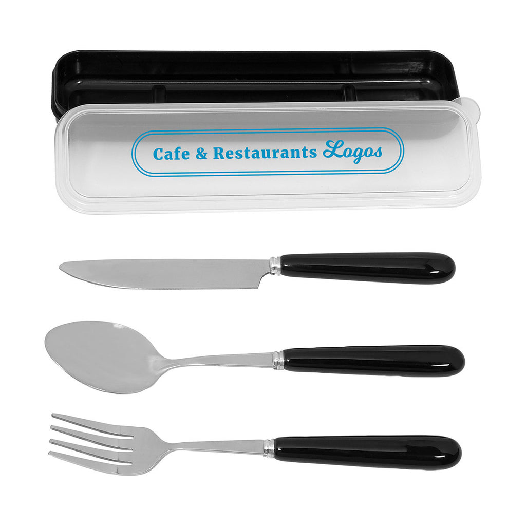 Primeline Black Cutlery Set in Plastic Case