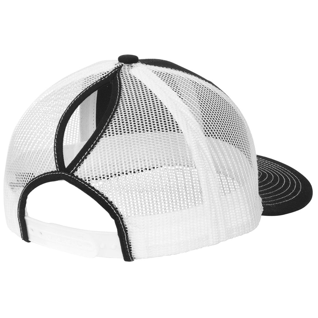 Port Authority Women's Black/ White Snapback Ponytail Trucker Cap