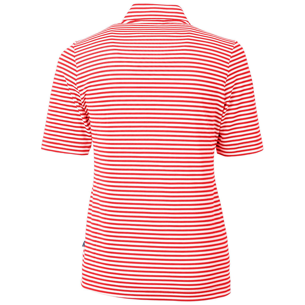 Cutter & Buck Women's Red Virtue Eco Pique Stripped Recycled Polo