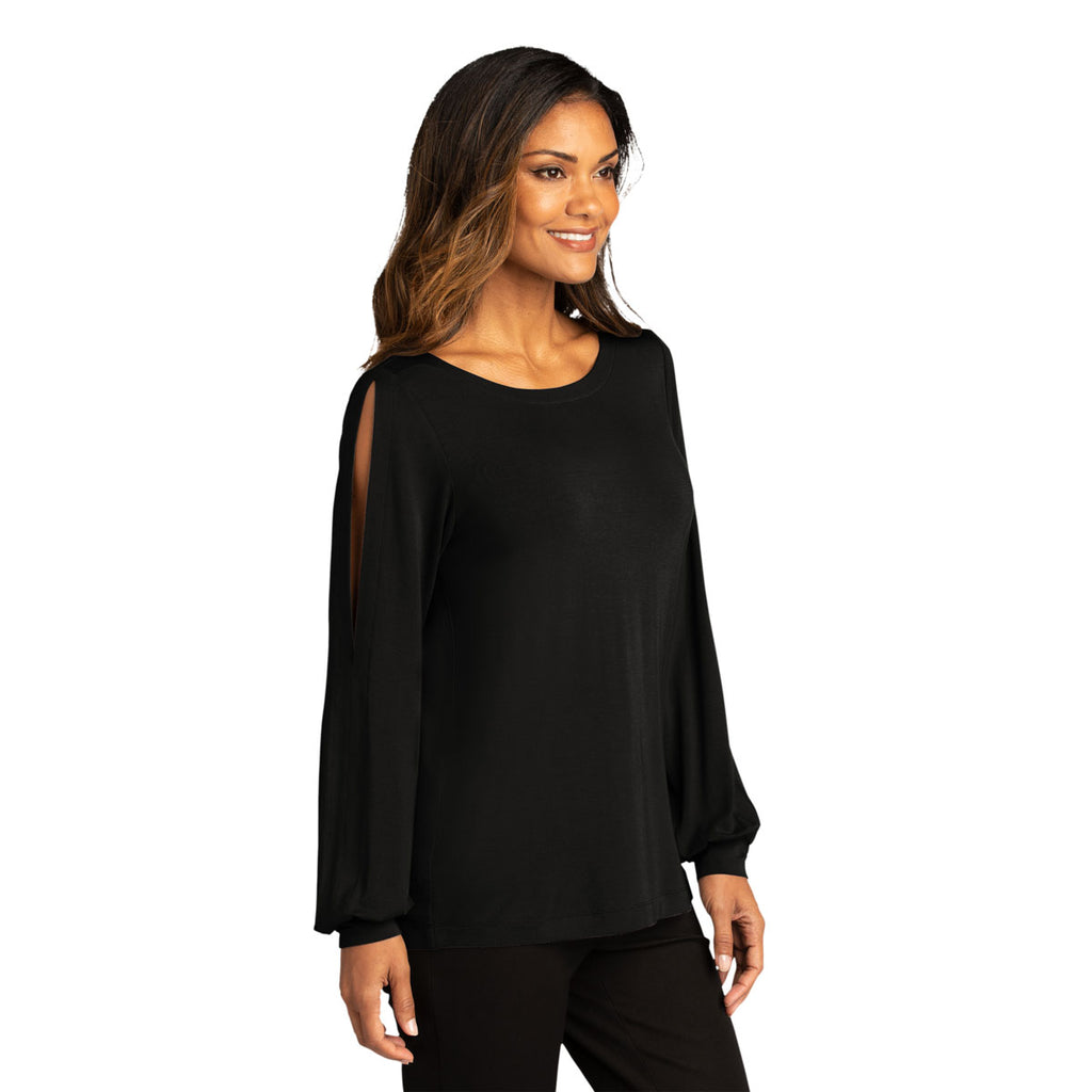 Port Authority Women's Deep Black Luxe Knit Jewel Neck Top