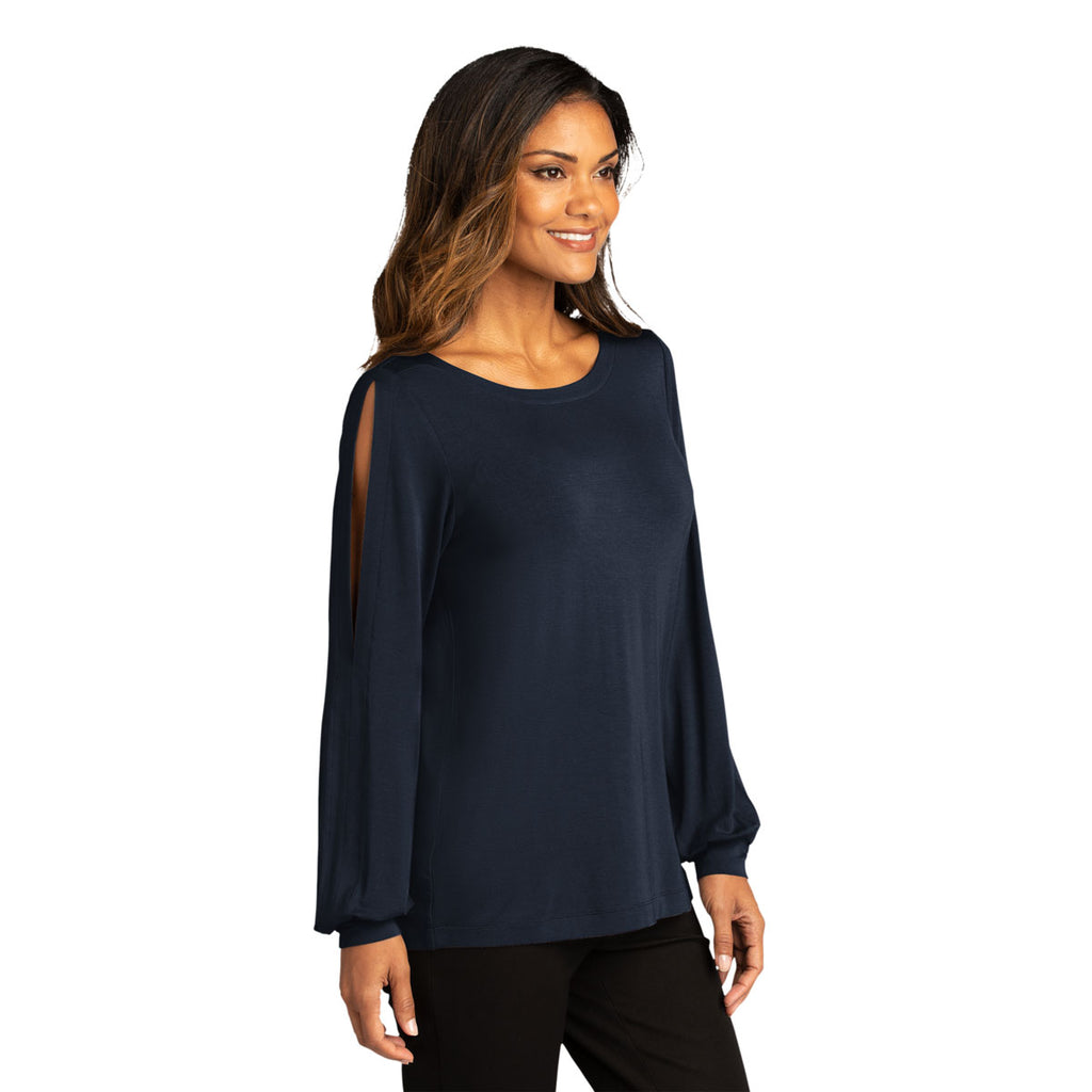 Port Authority Women's River Blue Navy Luxe Knit Jewel Neck Top