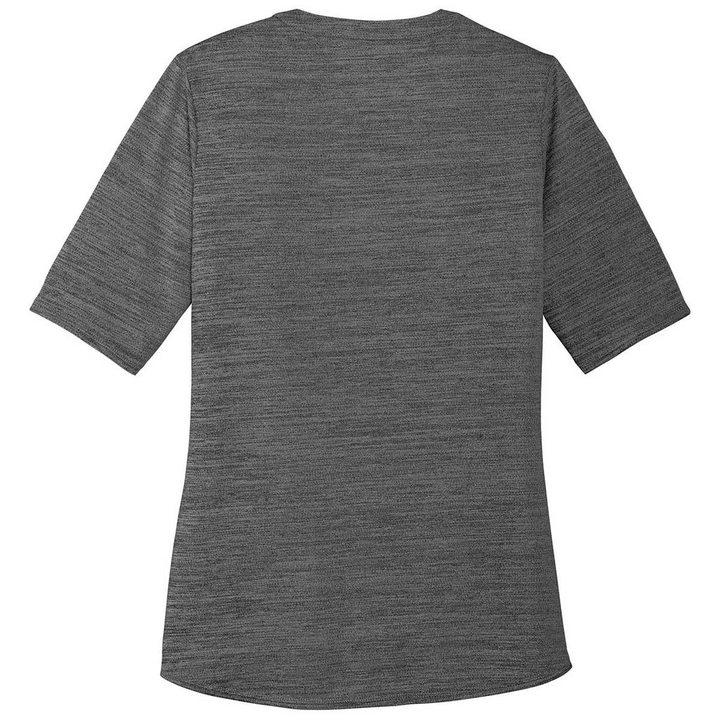 Port Authority Women's Black/Thunder Grey Stretch Heather Open Neck Top