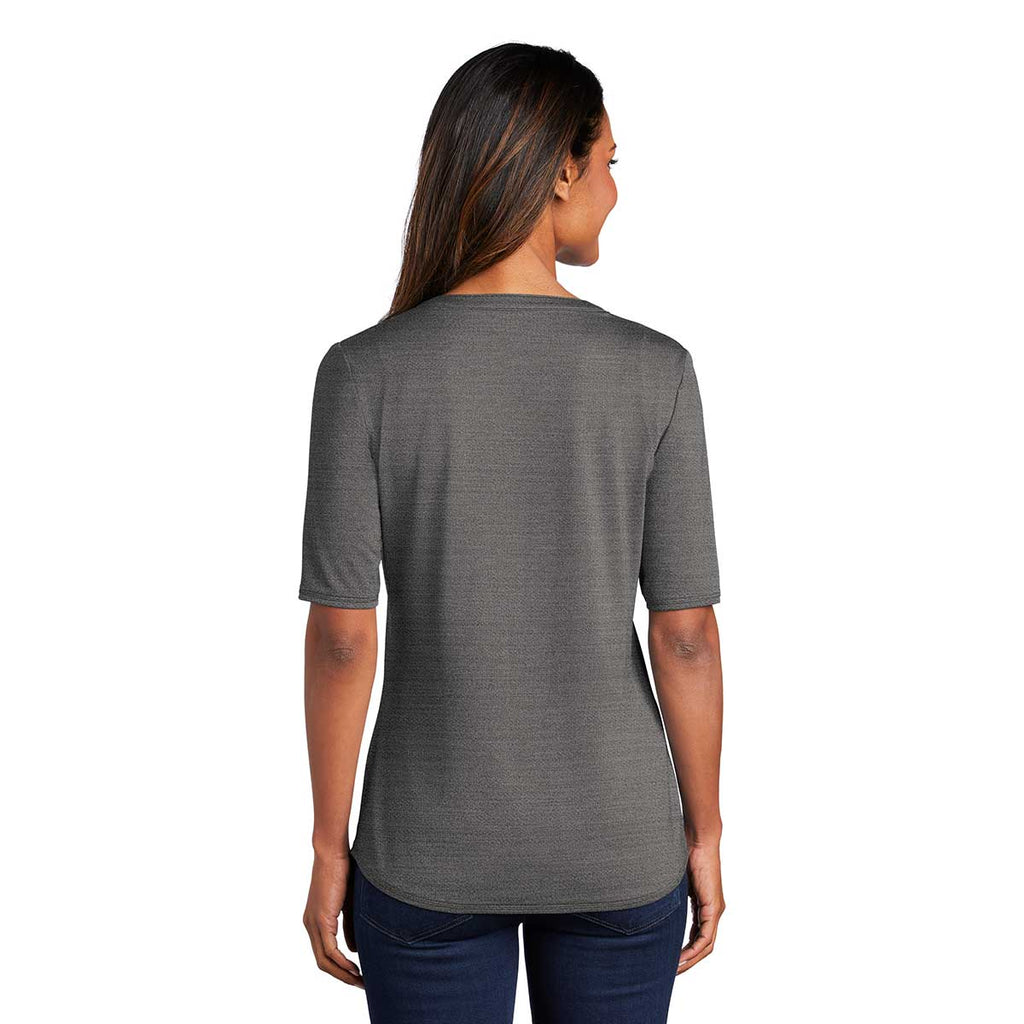 Port Authority Women's Black/Thunder Grey Stretch Heather Open Neck Top