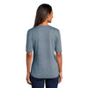 Port Authority Women's Regatta Blue/Gusty Grey Stretch Heather Open Neck Top