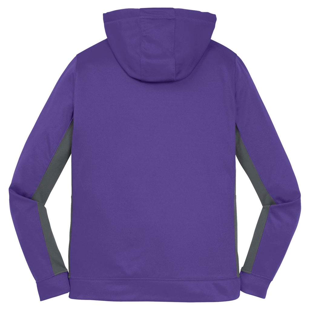 Sport-Tek Women's Purple/Dark Smoke Grey Sport-Wick Fleece Colorblock Hooded Pullover