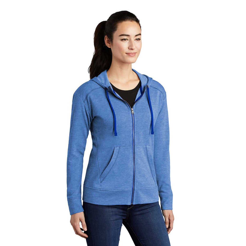 Sport-Tek Women's True Royal Heather PosiCharge Tri-Blend Wicking Fleece Full-Zip