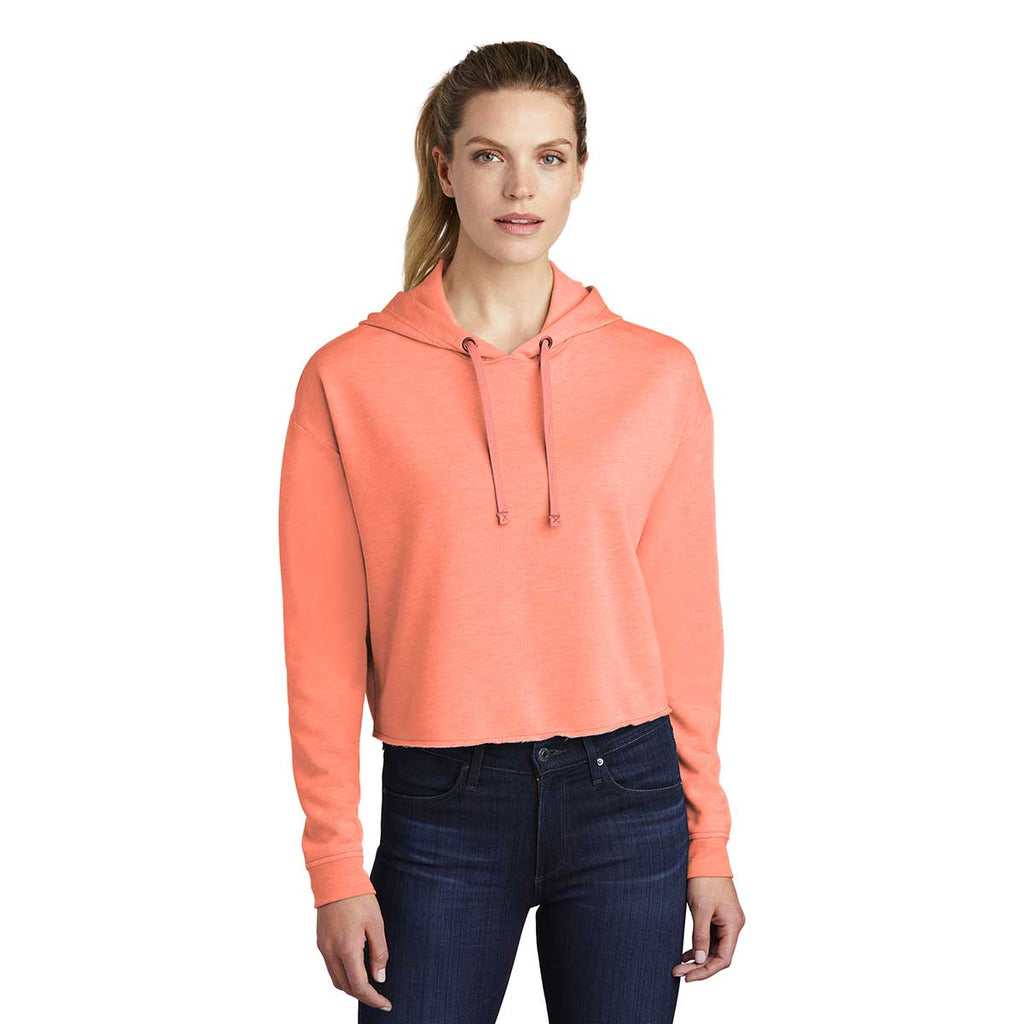 Sport-Tek Women's Soft Coral Heather PosiCharge Tri-Blend Wicking Fleece Crop Hoodie