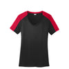 Sport-Tek Women's Black/ True Red PosiCharge Competitor Sleeve-Blocked V-Neck Tee