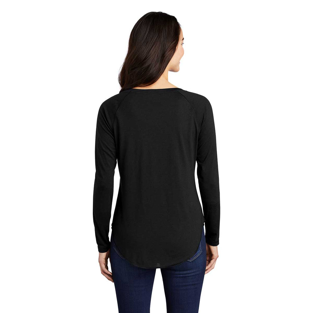 Sport-Tek Women's Black Triad Solid PosiCharge Long Sleeve Tri-Blend Wicking Scoop Neck Raglan Tee