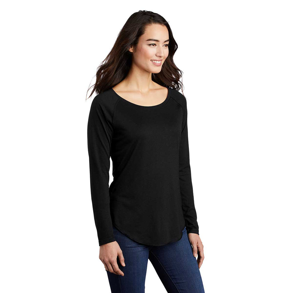 Sport-Tek Women's Black Triad Solid PosiCharge Long Sleeve Tri-Blend Wicking Scoop Neck Raglan Tee