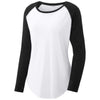 Sport-Tek Women's Black Triad Solid/White Triad Solid PosiCharge Long Sleeve Tri-Blend Wicking Scoop Neck Raglan Tee