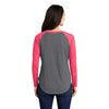 Sport-Tek Women's Pink Raspberry Heather/Dark Grey Heather PosiCharge Long Sleeve Tri-Blend Wicking Scoop Neck Raglan Tee