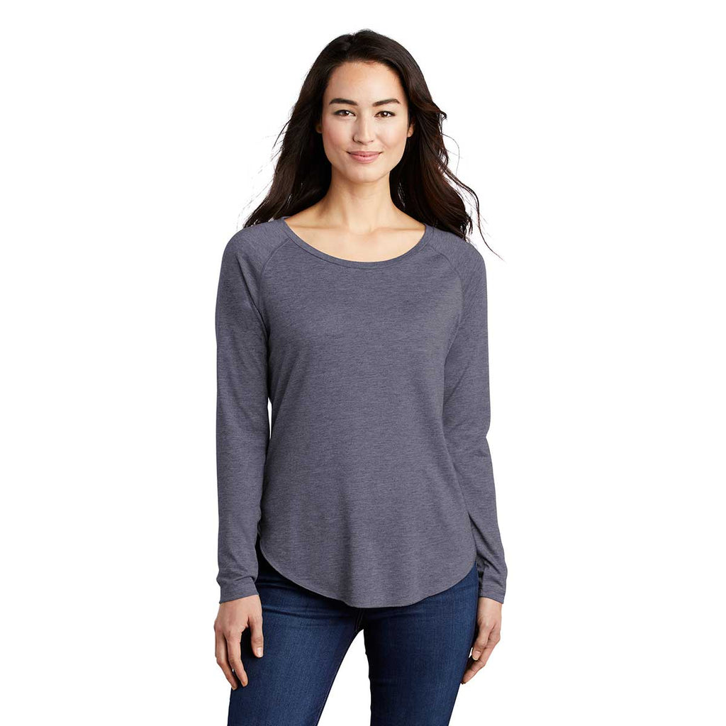 Sport-Tek Women's True Navy Heather PosiCharge Long Sleeve Tri-Blend Wicking Scoop Neck Raglan Tee