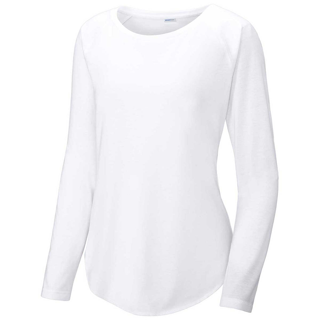 Sport-Tek Women's White Triad Solid PosiCharge Long Sleeve Tri-Blend Wicking Scoop Neck Raglan Tee