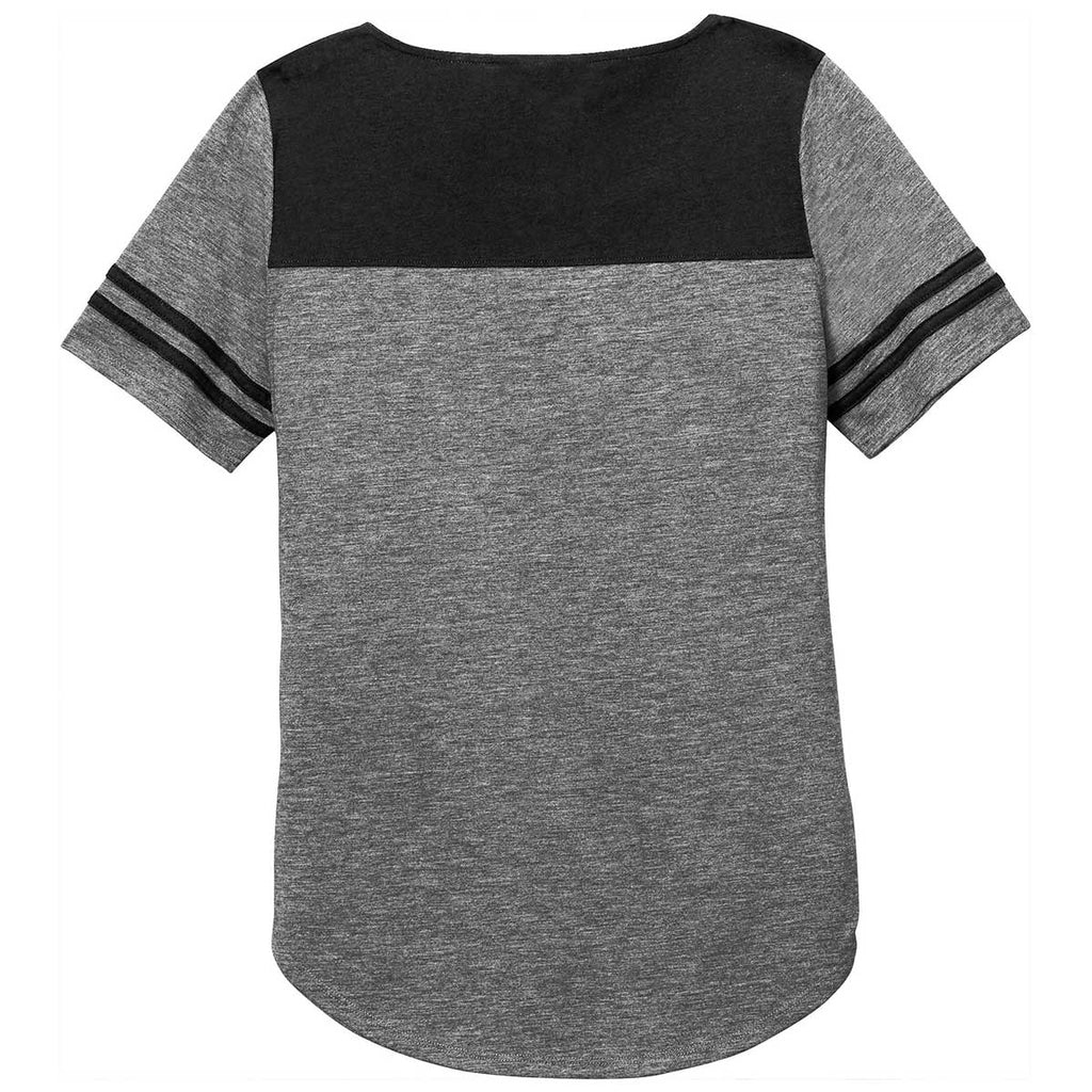 Sport-Tek Women's Black Triad Solid/Dark Grey Heather PosiCharge Tri-Blend Wicking Fan Tee