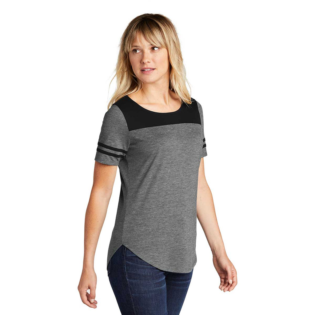 Sport-Tek Women's Black Triad Solid/Dark Grey Heather PosiCharge Tri-Blend Wicking Fan Tee