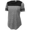 Sport-Tek Women's Black Triad Solid/Dark Grey Heather PosiCharge Tri-Blend Wicking Fan Tee