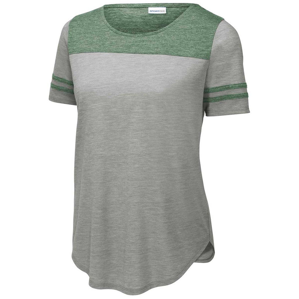 Sport-Tek Women's Forest Heather/Light Grey Heather PosiCharge Tri-Blend Wicking Fan Tee