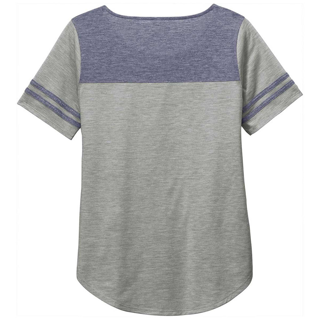 Sport-Tek Women's True Navy Heather/Light Grey Heather PosiCharge Tri-Blend Wicking Fan Tee