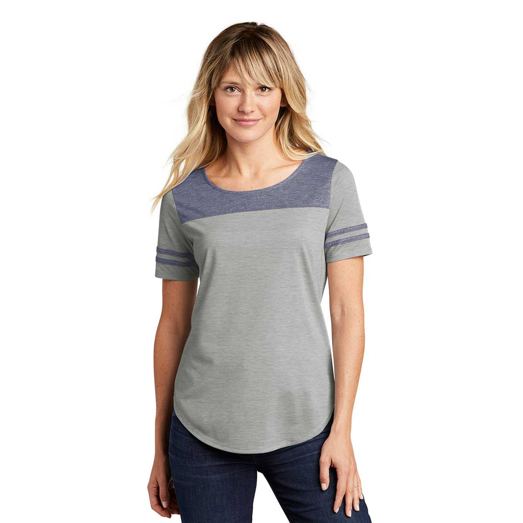 Sport-Tek Women's True Navy Heather/Light Grey Heather PosiCharge Tri-Blend Wicking Fan Tee