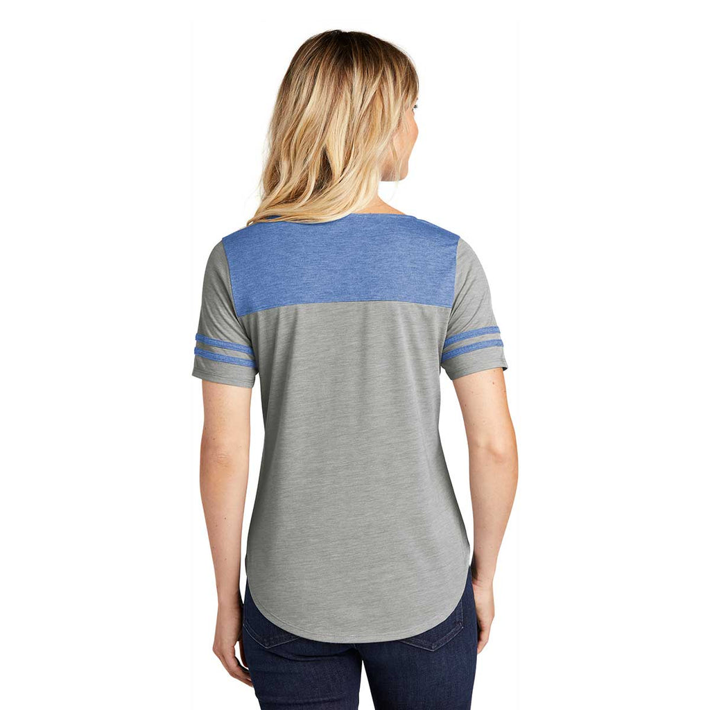 Sport-Tek Women's True Royal Heather/Light Grey Heather PosiCharge Tri-Blend Wicking Fan Tee