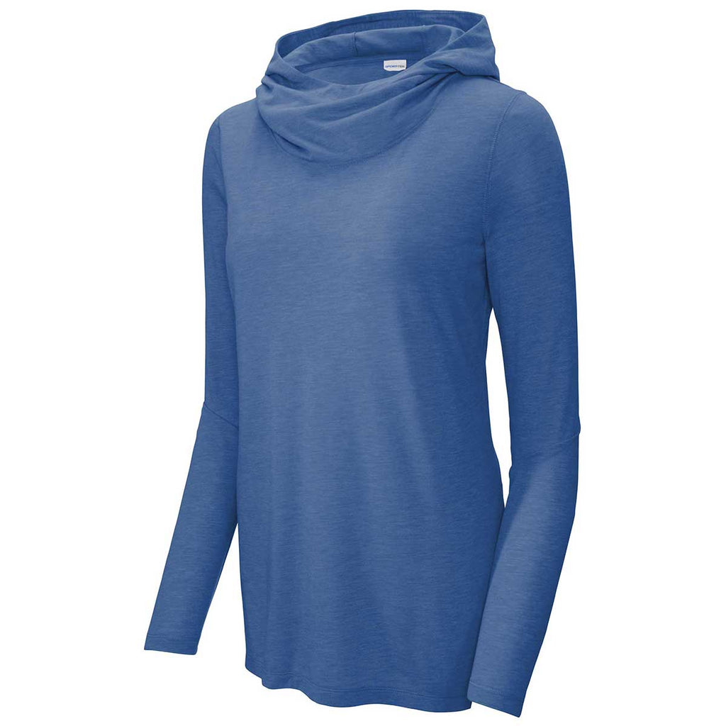 Sport-Tek Women's True Royal Heather Posicharge Tri-Blend Wicking Long Sleeve Hoodie