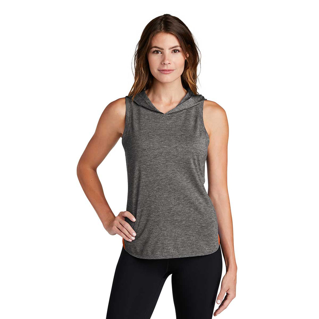 Sport-Tek Women's Deep Orange/Dark Grey Heather PosiCharge Tri-Blend Wicking Draft Hoodie Tank