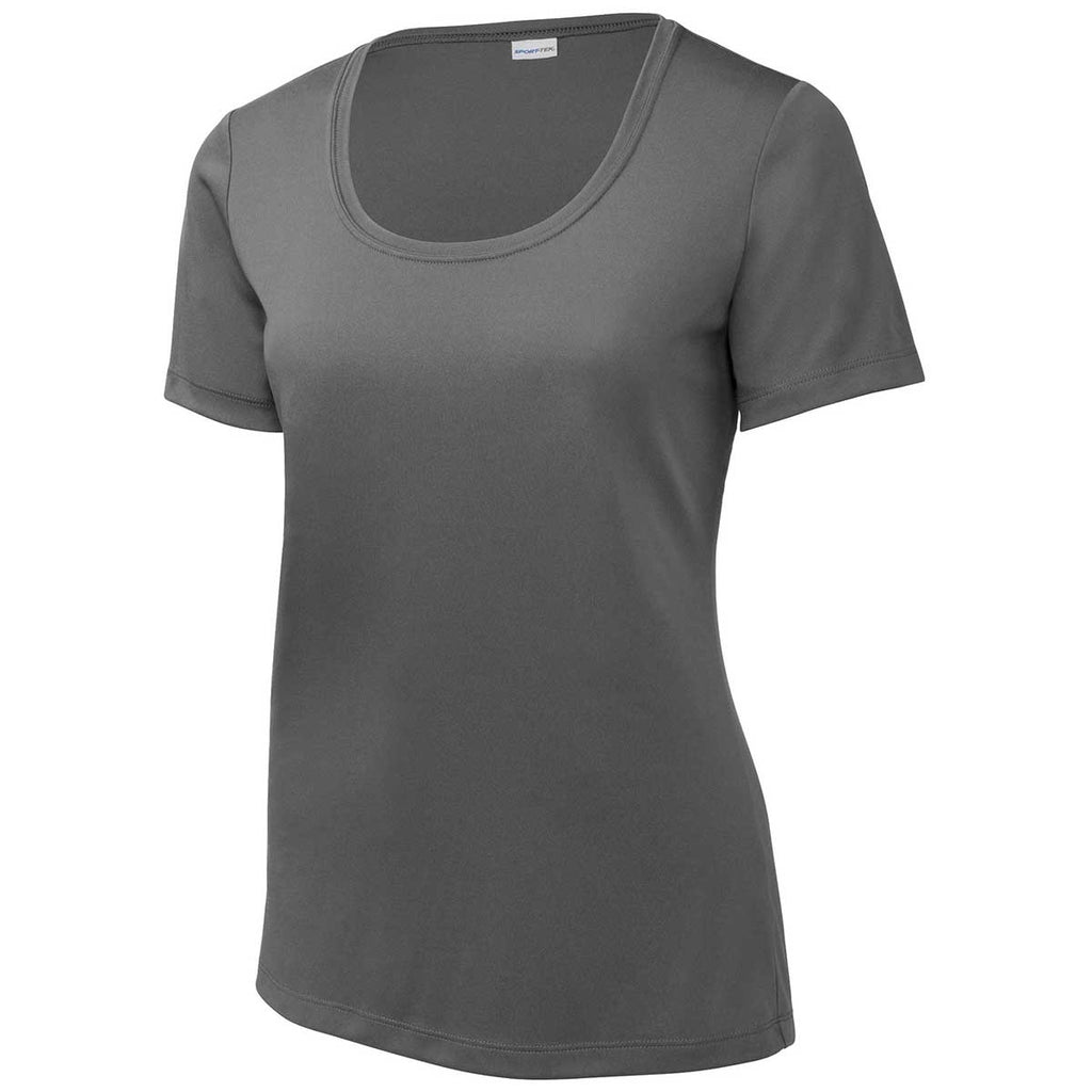 Sport-Tek Women's Dark Smoke Grey Posi-UV Pro Scoop Neck Tee