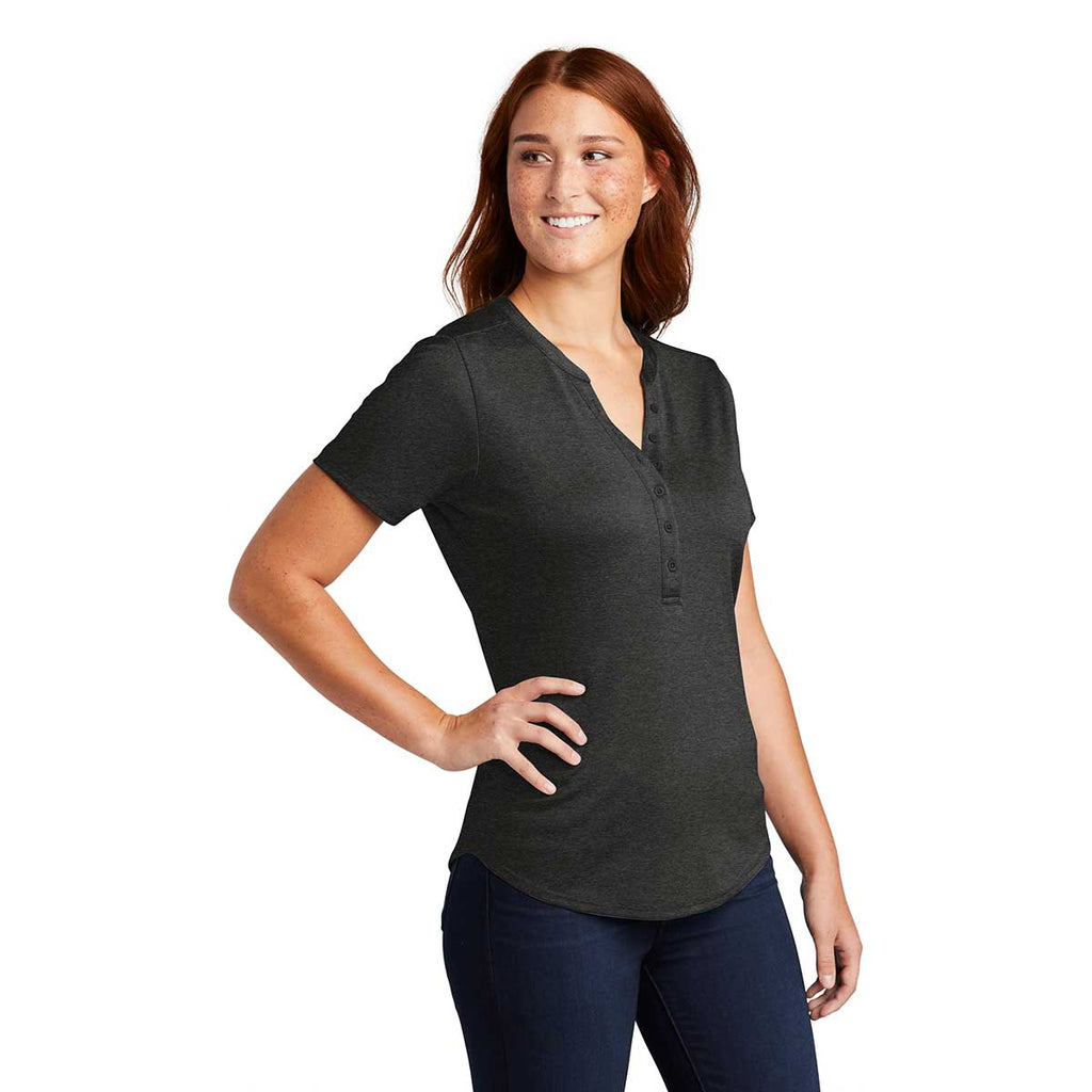 Sport-Tek Women's Black Heather Endeavor Henley