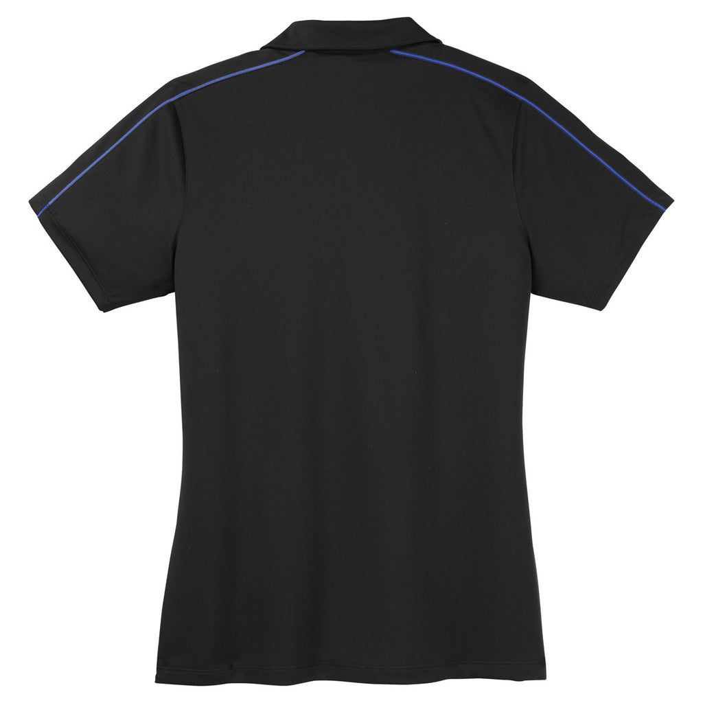 Sport-Tek Women's Black/True Royal Micropique Sport-Wick Piped Polo