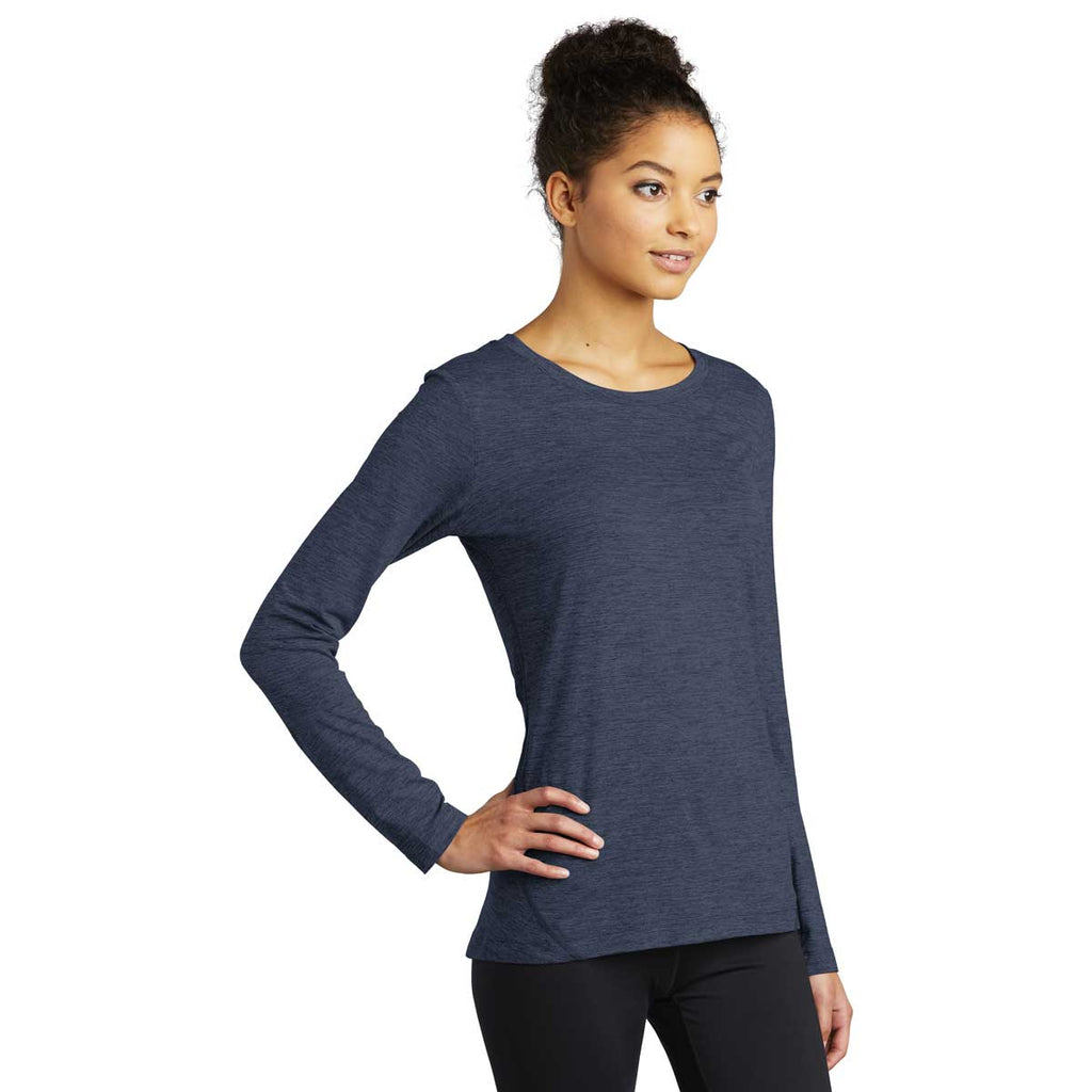 Sport-Tek Women's Dark Denim Heather Exchange 1.5 Long Sleeve Crew