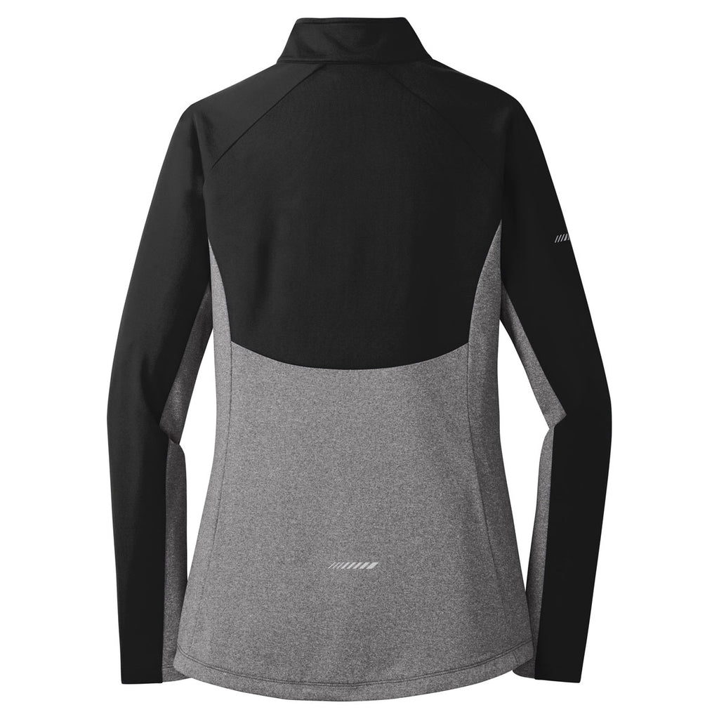 Sport-Tek Women's Black/Charcoal Grey Heather Sport-Wick Stretch Contrast 1/2-Zip Pullover