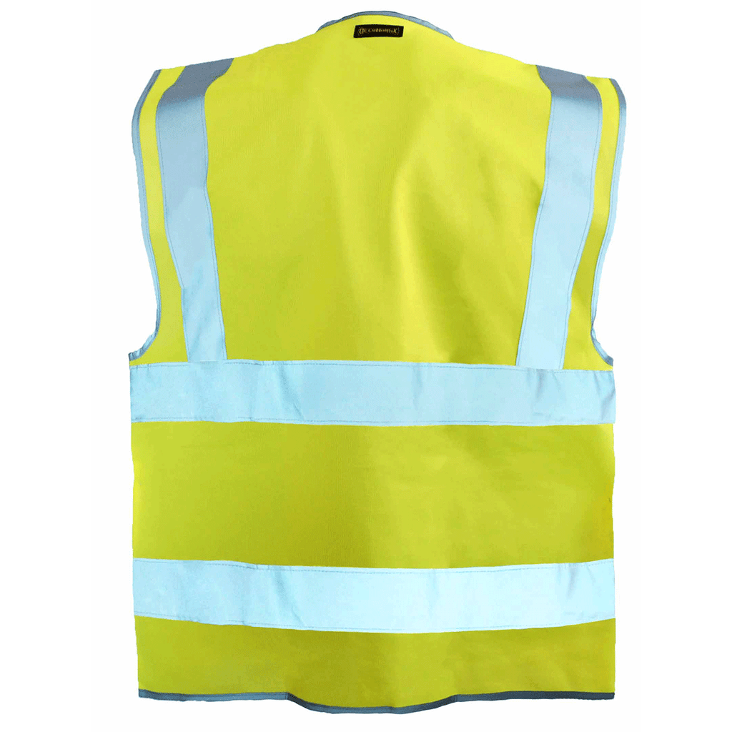 OccuNomix Men's Yellow High Visibility Premium Solid Dual Stripe Full Surveyor Vests