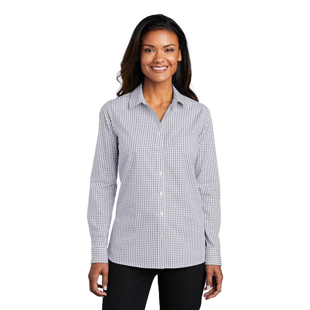 Port Authority Women's Gusty Grey/White Broadcloth Gingham Easy Care Shirt