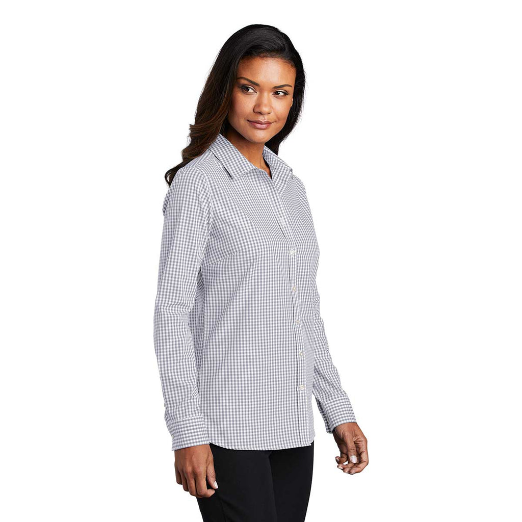 Port Authority Women's Gusty Grey/White Broadcloth Gingham Easy Care Shirt