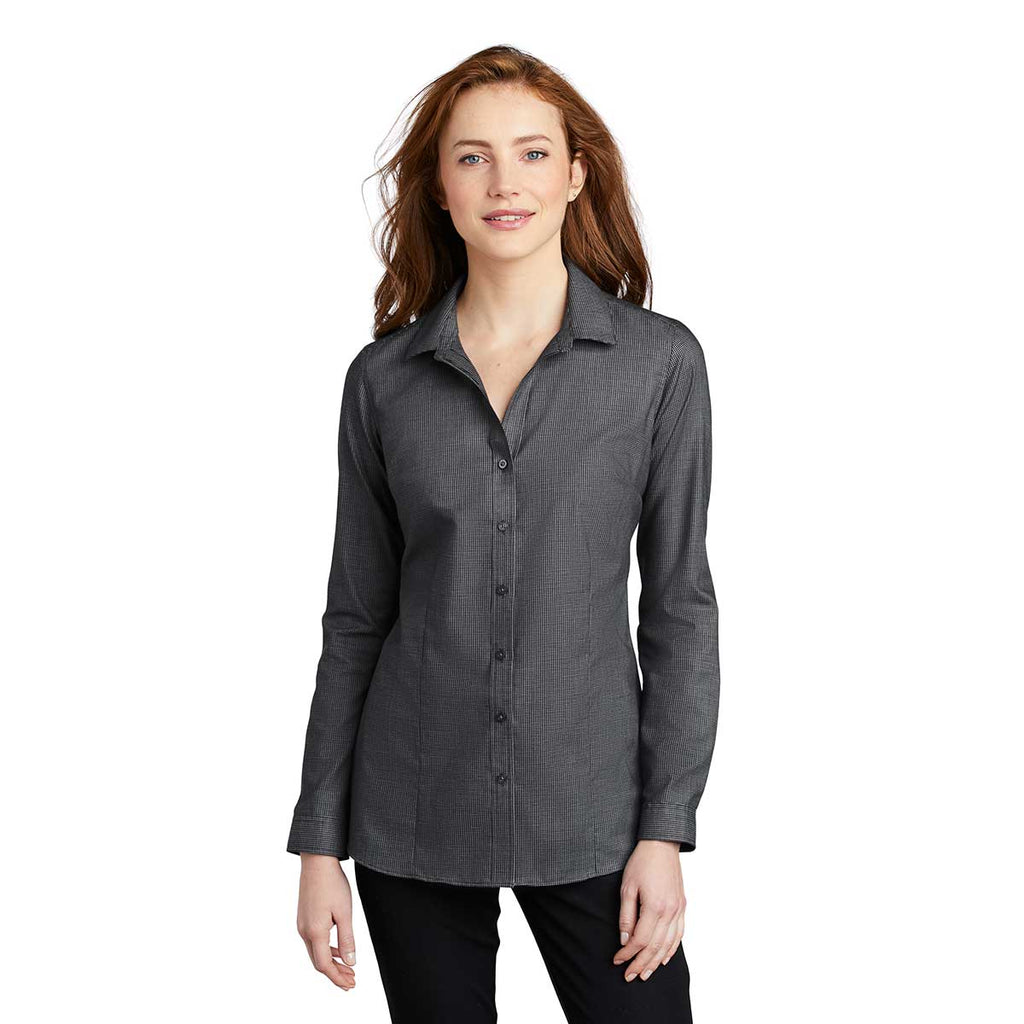 Port Authority Women's Black/Grey Steel Pincheck Easy Care Shirt