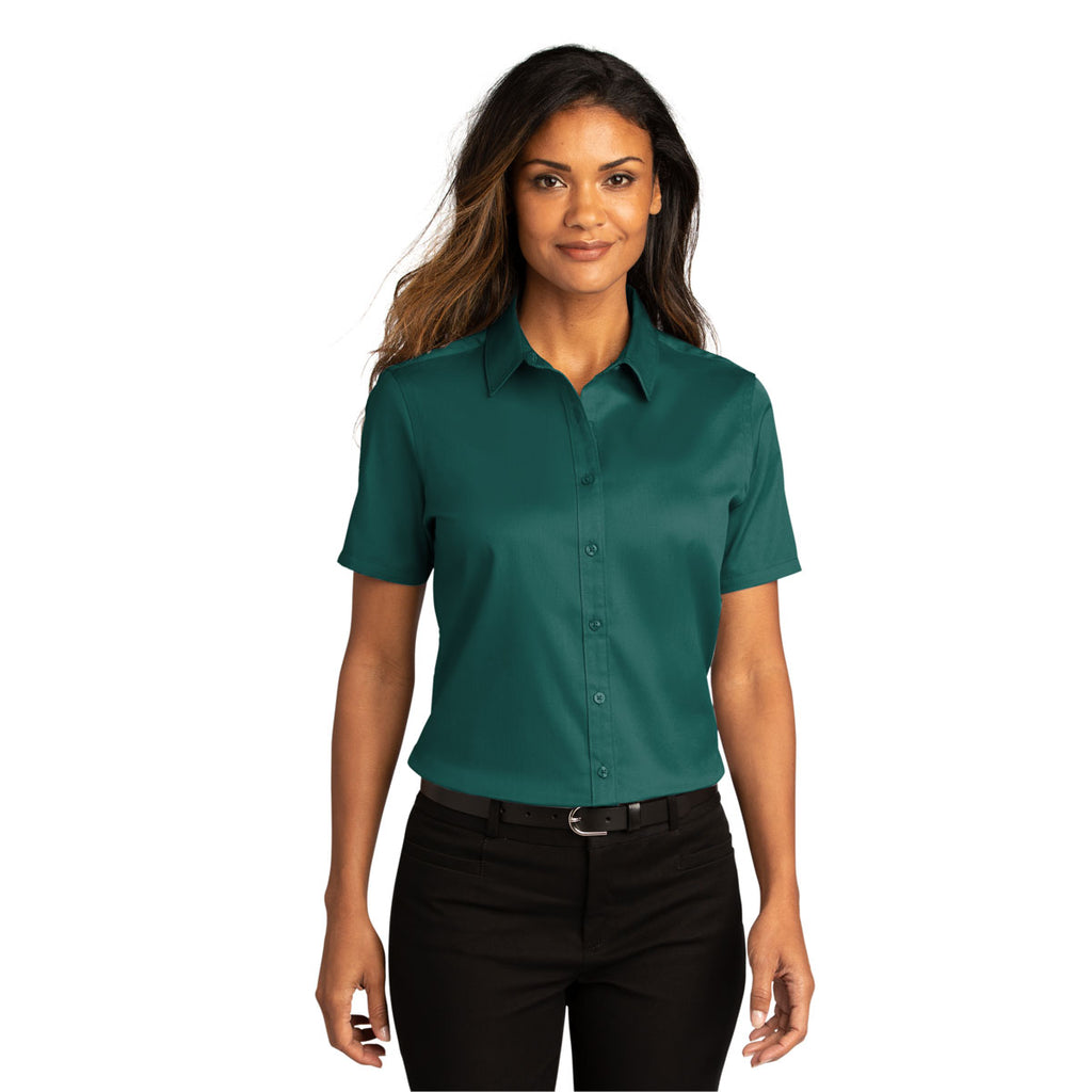 Port Authority Women's Marine Green Short Sleeve SuperPro React Twill Shirt