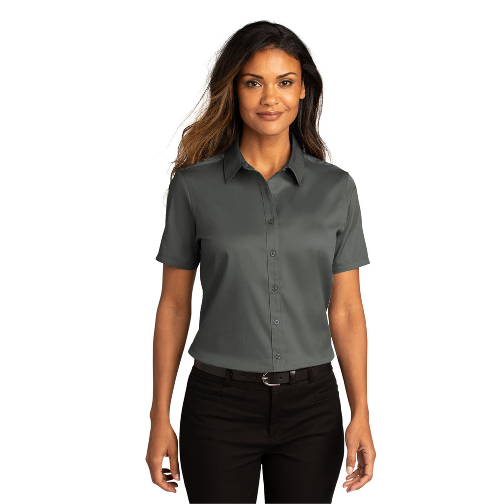 Port Authority Women's Storm Grey Short Sleeve SuperPro React Twill Shirt