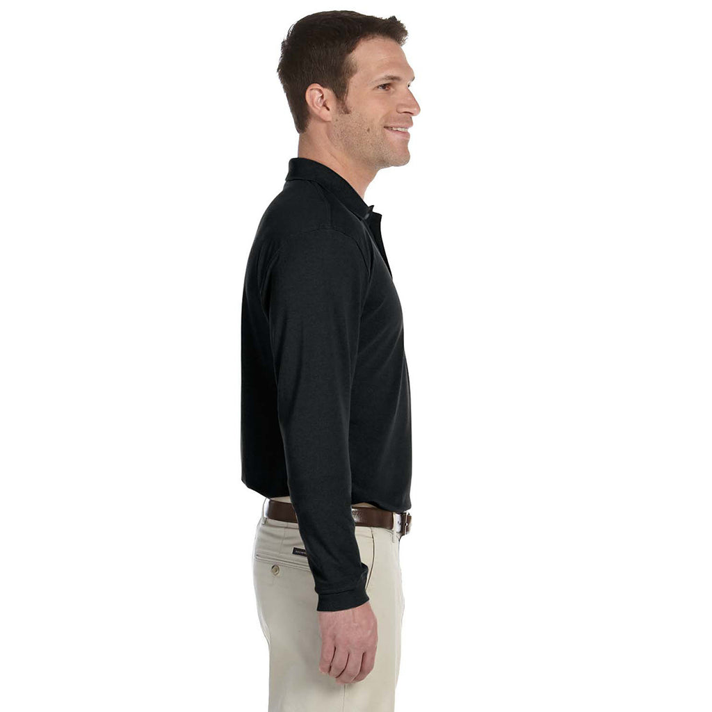 Harriton Men's Black 5.6 oz. Easy Blend Long-Sleeve Polo