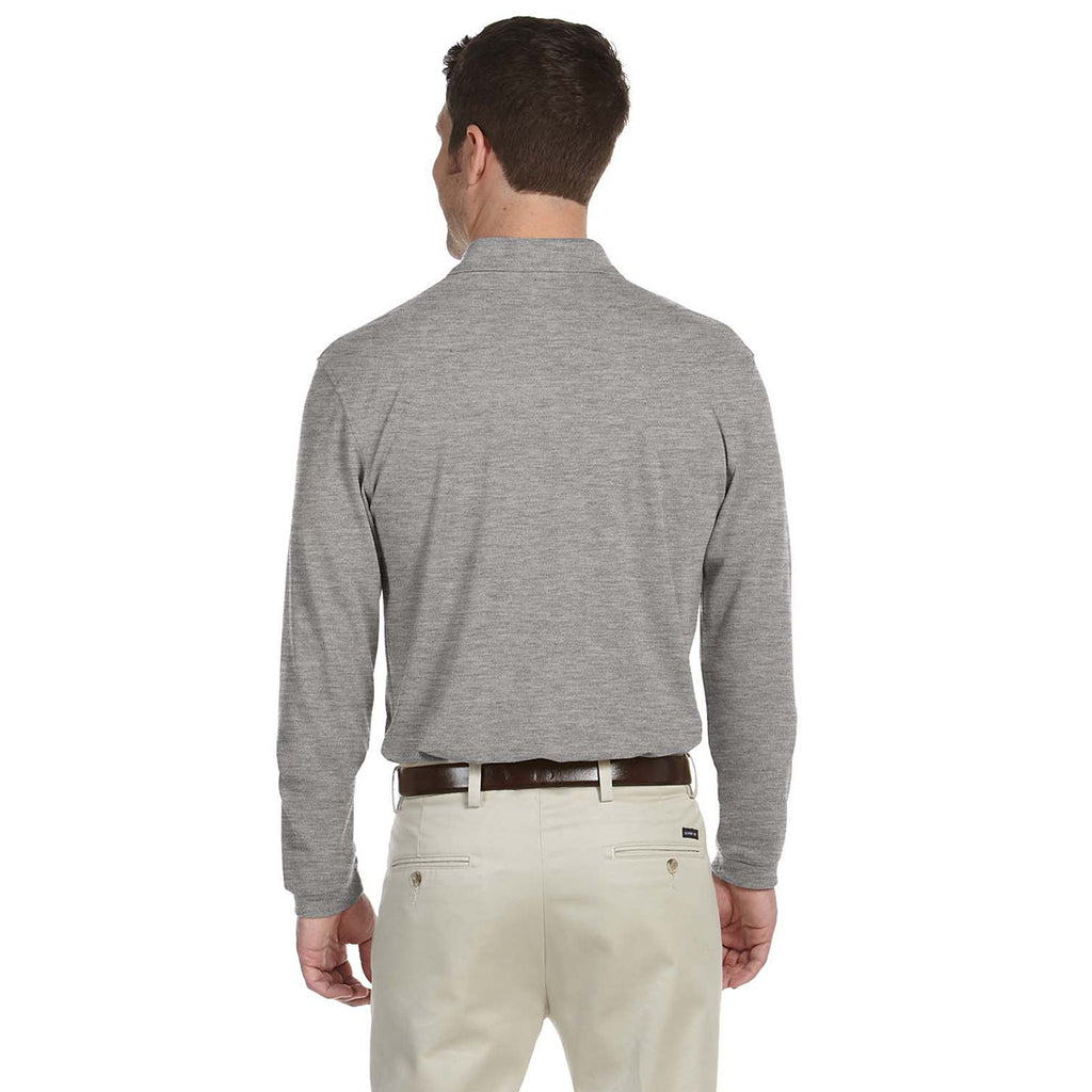 Harriton Men's Grey Heather 5.6 oz. Easy Blend Long-Sleeve Polo