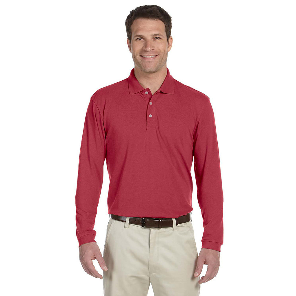 Harriton Men's Red 5.6 oz. Easy Blend Long-Sleeve Polo