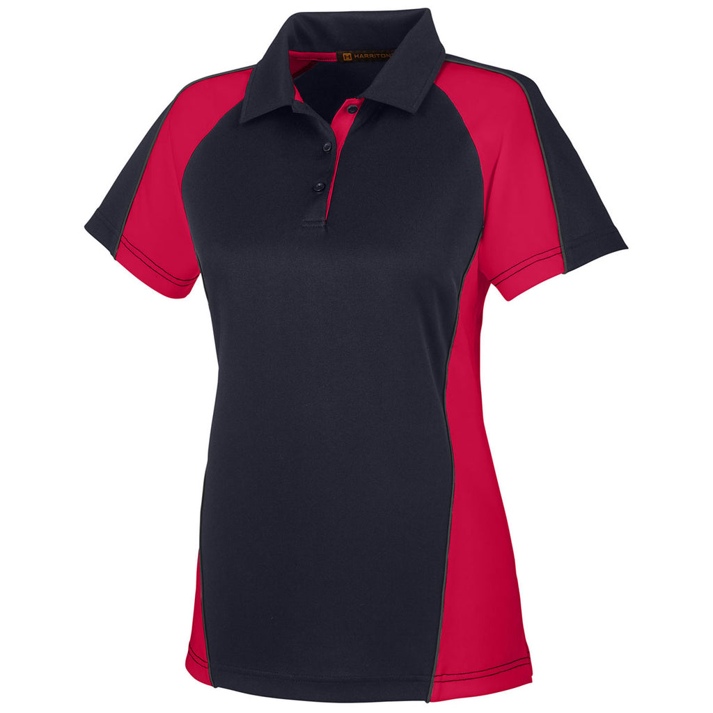 Harriton Women's Black/ Red/ Dark Charcoal Advantage Snag Protection Plus Colorblock Polo