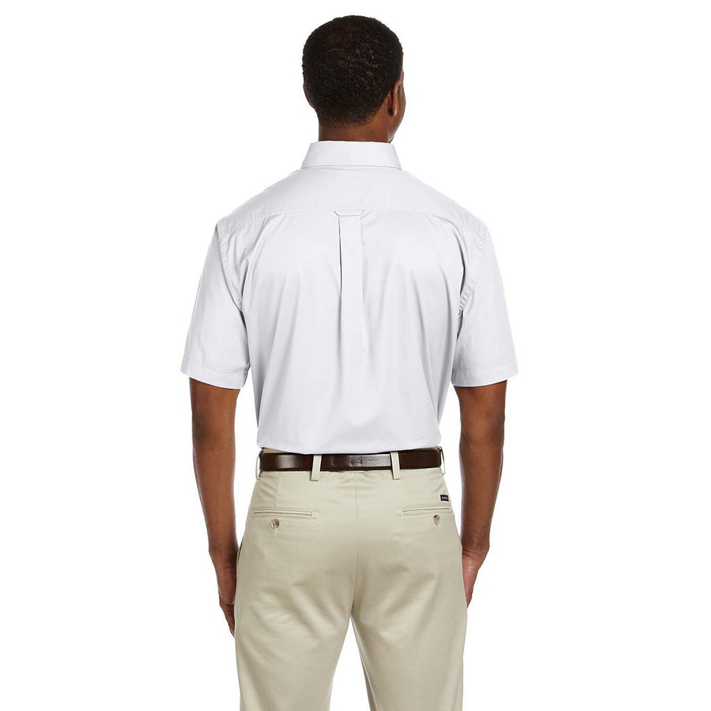 Harriton Men's White Easy Blend Short-Sleeve Twill Shirt with Stain-Release