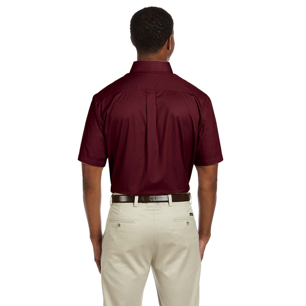 Harriton Men's Wine Easy Blend Short-Sleeve Twill Shirt with Stain-Release