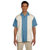 Harriton Men's Cloud Blue/Creme Two-Tone Bahama Cord Camp Shirt