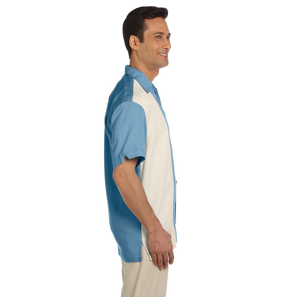 Harriton Men's Cloud Blue/Creme Two-Tone Bahama Cord Camp Shirt